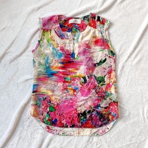 Amanda Uprichard Watercolor Silk Gardenia Floral Blouse Top P